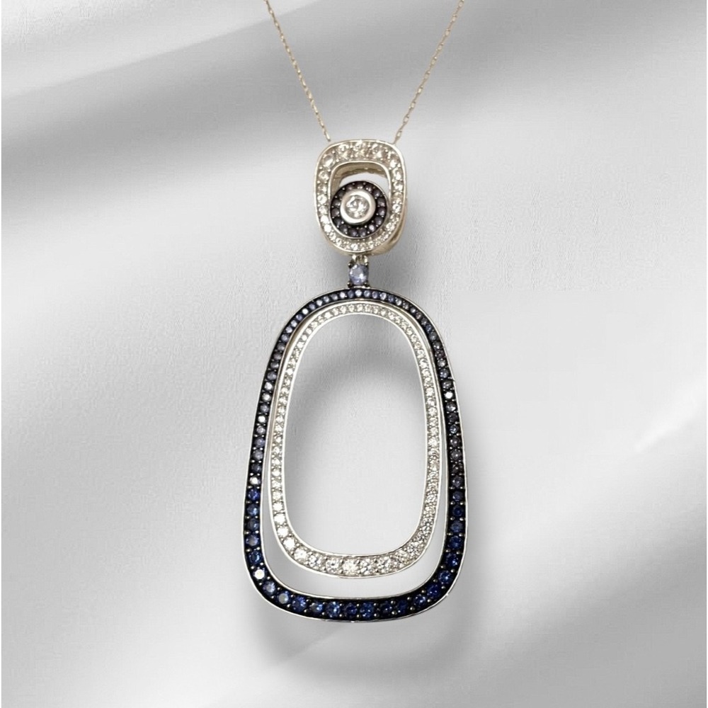 Suzy Levian Necklace 18K Logo/925 Sterling Silver with Blue White Sapphires